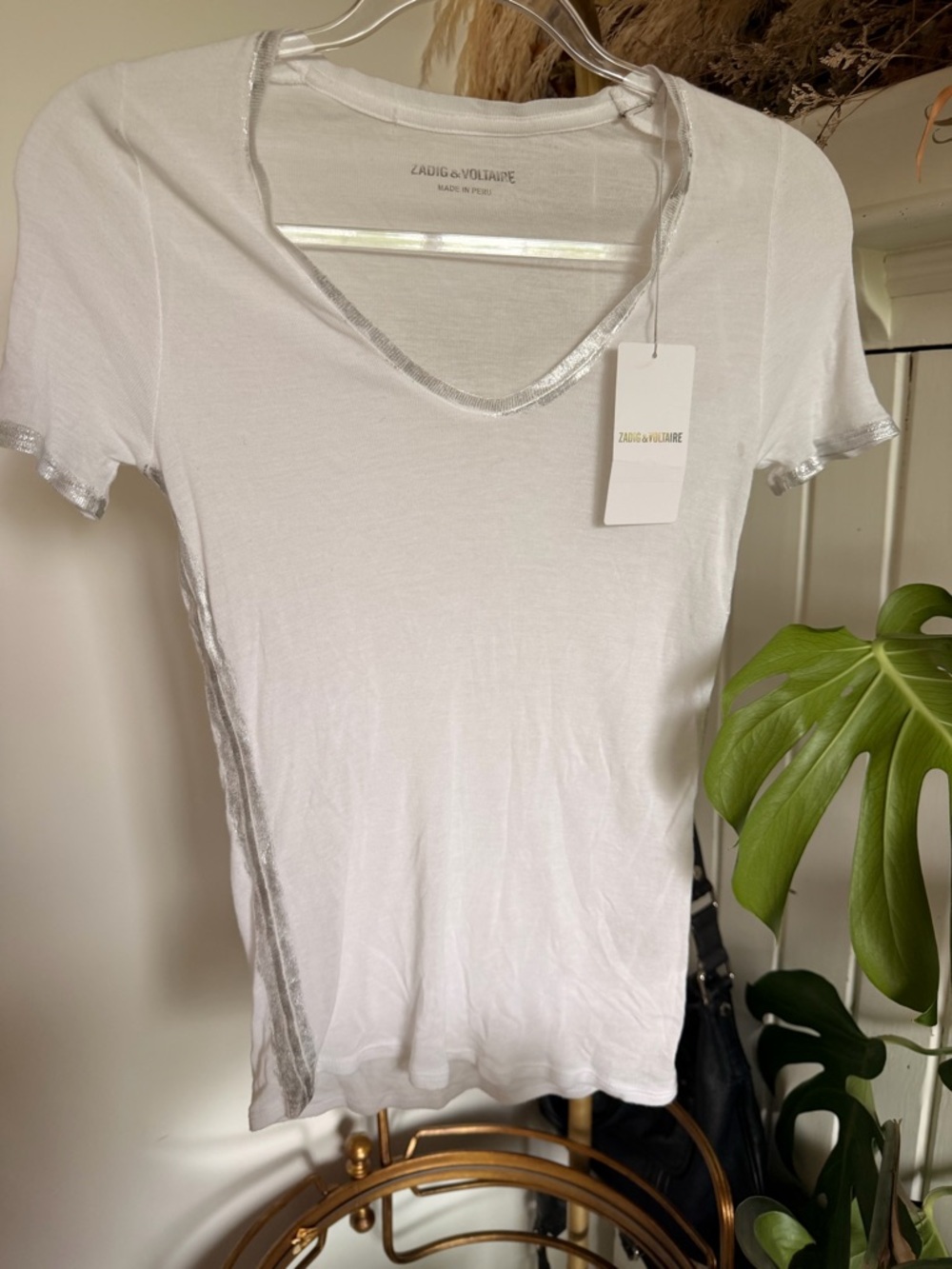 Zadig & Voltaire White Short-Sleeve Tee with Silver Trim